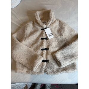 Zara Beige Sherpa Coat with Black Toggles